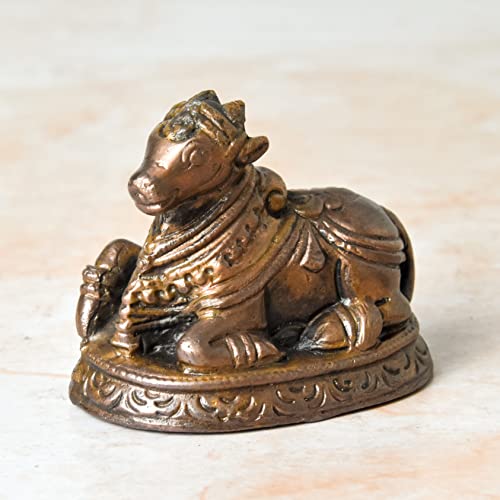 2 inches, Copper Handmade Nandi Idol , 250 Grams , Patina Antique Finish , Pack of 1 Piece