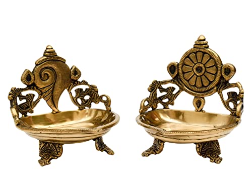 Pure Brass Shanku Chakra 5.5 inches Table Diya 