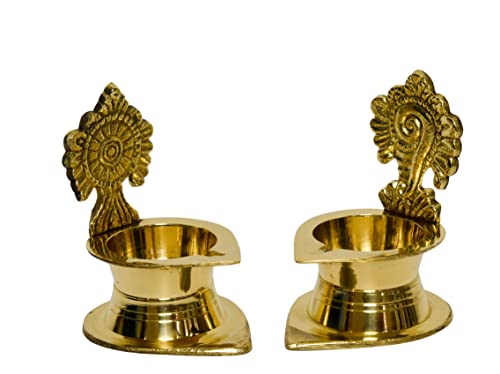 Pure Brass Shanku Chakra Kamakshi Diya, 3 inches, Brass Colour, Pack of 1 Pair
