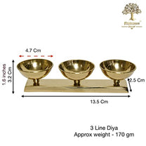 Pure Brass 3 Line/Sal Diya, 1.75 inches, Brass Colour, Pack of 1 Pc