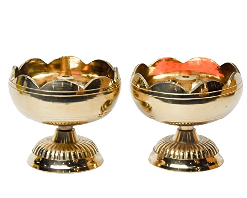 Pure Brass Tamator Nanda Deep, Deepak, Diya for Pooja Purposes, 2.4 Inches, 240 gm