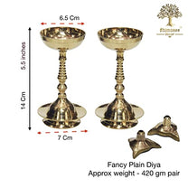 Pure Brass Plain Nanda Bowl Long Table Diya, 5.5 inches, Pack of 2 pcs (with Lavanga - 2pc)