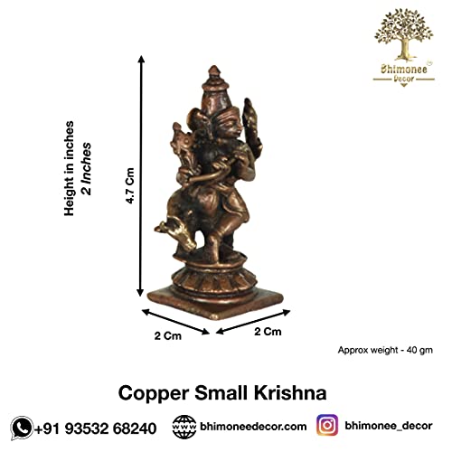 Copper Handmade Small Lord Cow Krishna 2 inches Idol Statue Showpiece for Home Temple Decor I Office Desk I Nice Gift Ideal for Good Luck Wishes