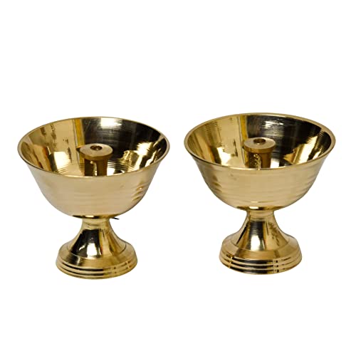 Pure Brass Salaidar Nanda Pyali Table Diya, 1.75 inches, Brass, Pack of 2 pcs