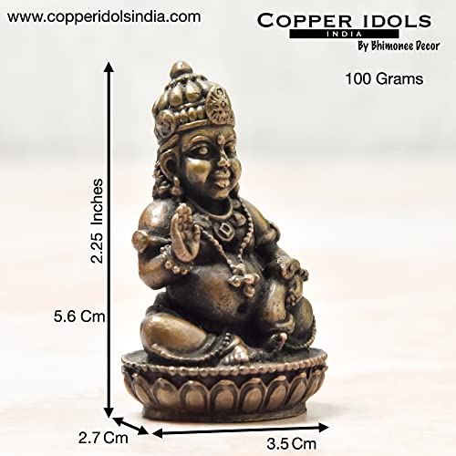 Copper Indian Kuber Idol, 100 Grams , 2.25 inches, Patina Antique Finish