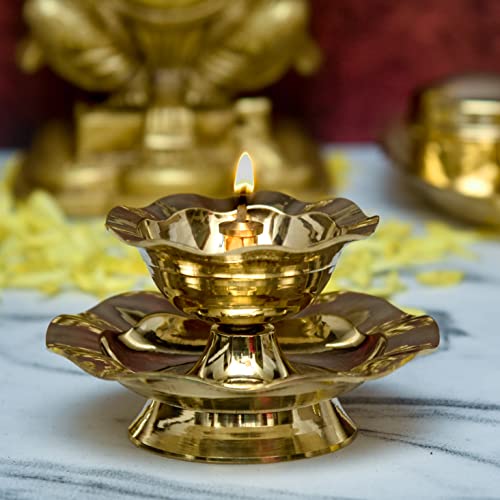 Brass Nanda Akhand Jyoth Table Diya, 2.3 inches,Pack of 1