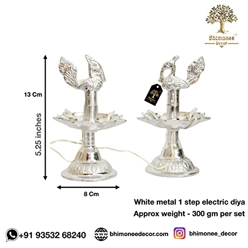 White Metal Electric Bulb Lights Diya 5.25 inches |  Dimensions