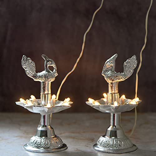 White Metal Electric Bulb Lights Diya 5.25 inches India