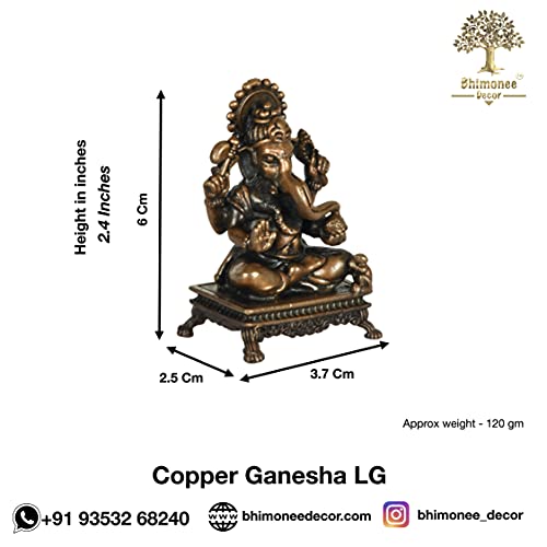 Copper Handmade Small Ganesha 2.4 inches Sitting Idol Dimensions