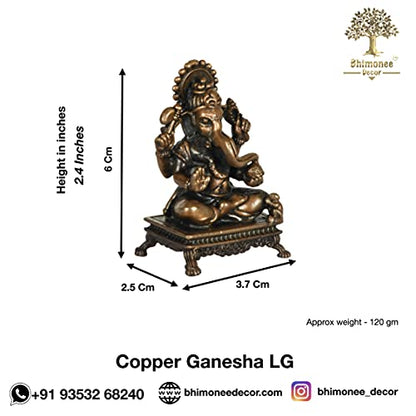 Copper Handmade Small Ganesha 2.4 inches Sitting Idol Dimensions