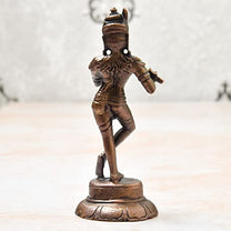 Copper Krishna Idol, 170 Grams , 4.1 inches, Patina Antique Finish