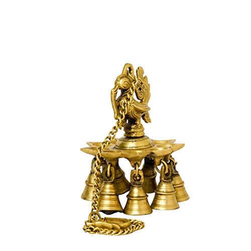 Brass Hanging Diya with Bell Decor