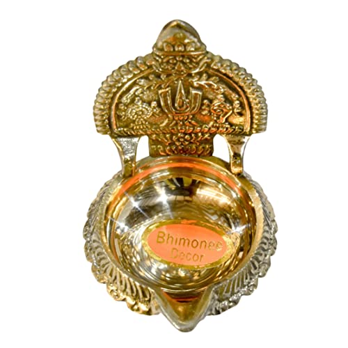Pure Brass Shanku Chakra Kuber Kamakshi Deep, Deepak, Diya for Pooja Purposes, 3.65 inches , 110 gm Approx.