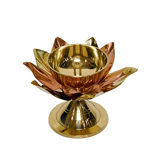 Brass Lotus Nanda Akhand Jyothi Table Diya, 3.2 inches, Pack of 1