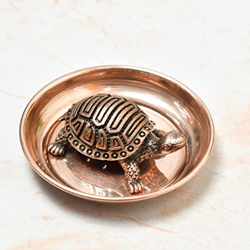 0.6 inches, Copper Handmade Turtle | Kurma | Tortoise with Copper Plate , 30 Grams , Patina Antique Finish , Pack of 1 Piece