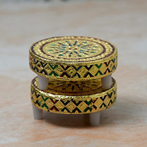 Golden Foil Meenakari Round Chowki  