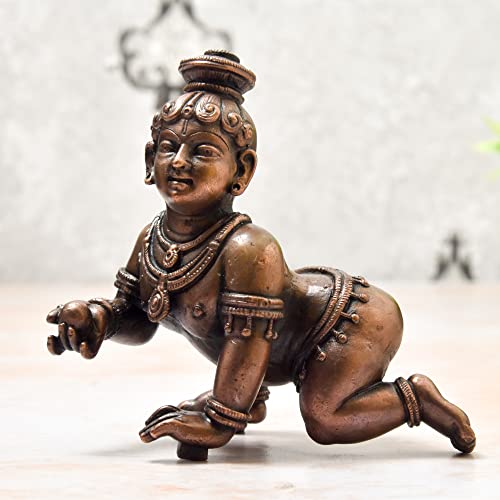 4 inches, Handmade Copper Bal Krishna Idol, 810 Grams , Patina Antique Finish , Pack of 1 Piece