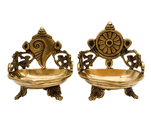 Pure Brass Shanku Chakra 5.5 inches Table Diya 