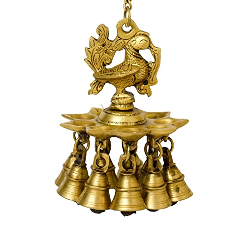 Brass Hanging Diya with Bell 6 Inches