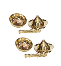 Pure Brass Plain Nanda Bowl Long Table Diya, 5.5 inches, Pack of 2 pcs (with Lavanga - 2pc)