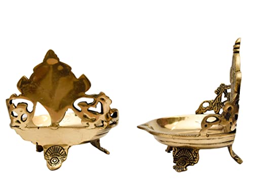 Pure Brass Shanku Chakra 5.5 inches Table Diya Back View