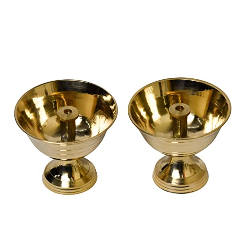 Pure Brass Salaidar Nanda Pyali Table Diya, 1.75 inches, Brass, Pack of 2 pcs