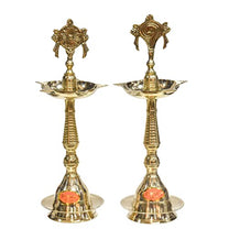 Pure Brass Shanku Chakra Kerla Fancy Diya, 11 inches, Brass Colour, Pack of 1 Pair