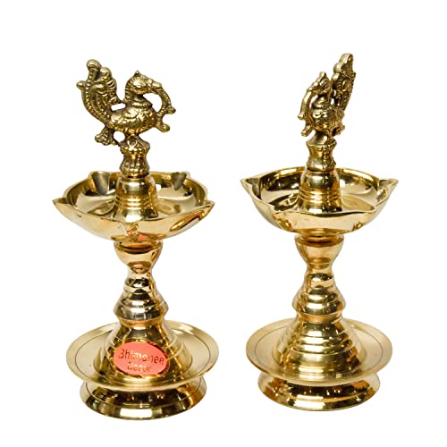 Pure Brass Udupi Murga Global Deep, Deepak, Diya for Pooja Purposes, 6.75 Inches, 750 gm