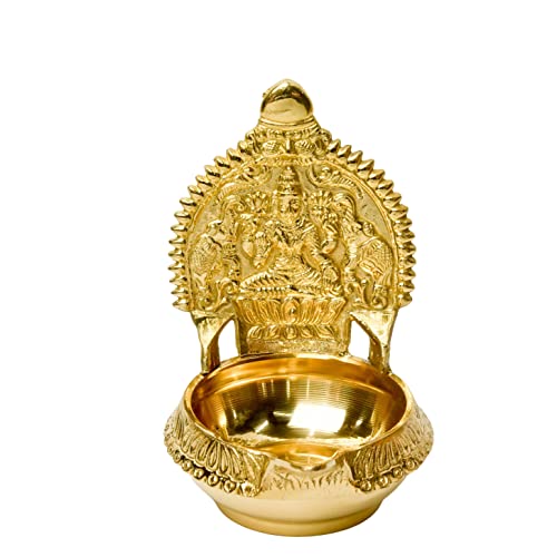 Pure Brass GAJALAKSHMI KUBER KAMAKSHI Deep, Deepak, Diya for Pooja Purposes, 6 Inches, 440 gm