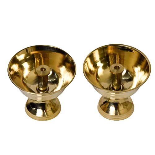 Pure Brass Salaidar Nanda Pyali Table Diya, 1.75 inches, Brass, Pack of 2 pcs
