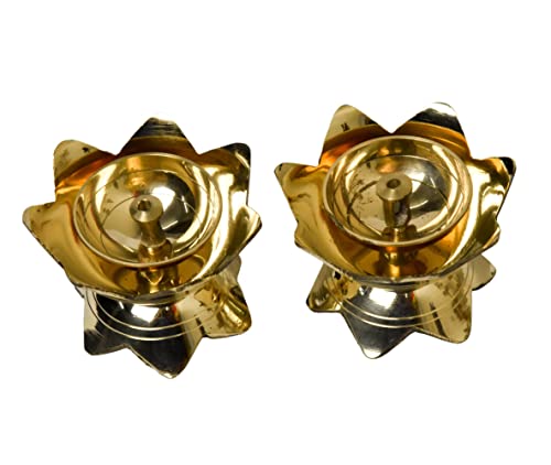 Pure Brass Kamal Nanda Table Diya, 1.75 inches, Pack of 2 pcs