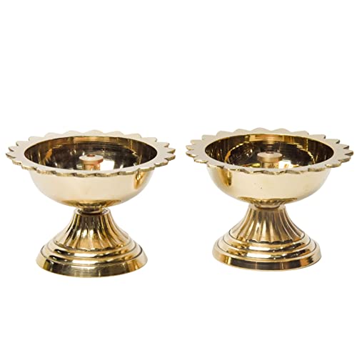 Pure Brass Sunflower Deep, Deepak, Diya for Pooja Purposes, 1.8 Inches, 130 gm