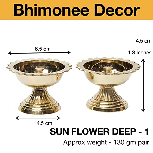 Pure Brass Sunflower Deep, Deepak, Diya for Pooja Purposes, 1.8 Inches, 130 gm