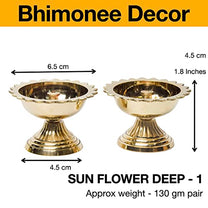 Pure Brass Sunflower Deep, Deepak, Diya for Pooja Purposes, 1.8 Inches, 130 gm