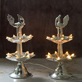 White Metal 7 inches Silver Colour 2 Step Electric Bulb Lights Diya | Deep | Deepak for Pooja | Puja | Mandir | Diwali Festival Decoration | Pair