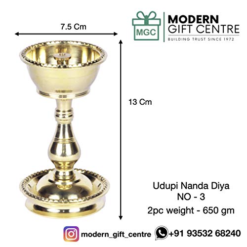Pure Brass Heavy Udupi Nanda Diya (5.2 Inches, No-3) Set of 2