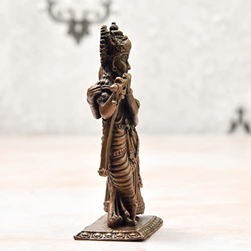 3.5 inches, Handmade Copper Radha Krishna Idol, 240 Grams , Patina Antique Finish , Pack of 1 Piece