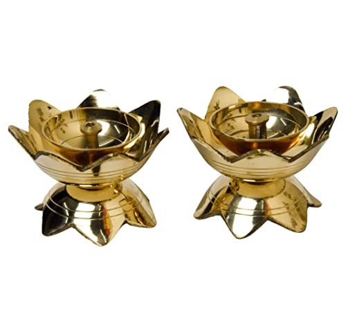Pure Brass Kamal Nanda Table Diya, 1.75 inches, Pack of 2 pcs