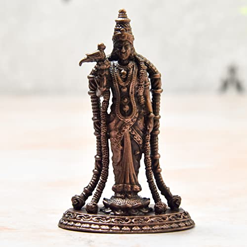 2.9 inches, Copper Handmade Meenakshi Devi Idol, 60 Grams , Patina Antique Finish , Pack of 1 Piece