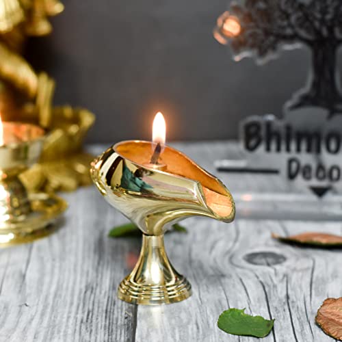 Pure Brass Shank Design Table Diya, 3 inches, Brass, Pack of 1 pc