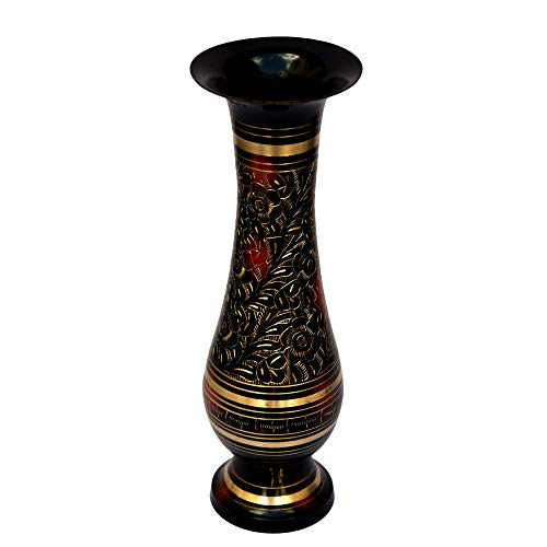 Pure Brass Double Colour Bidri Work Flower Vase 12" India
