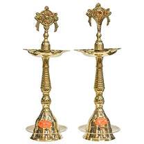 Pure Brass Shanku Chakra Kerla Fancy Diya, 11 inches, Brass Colour, Pack of 1 Pair