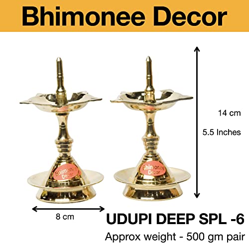 Pure Brass Udupi Deep, Deepak, Diya for Pooja Purposes, 5.5 Inches, 500 gm