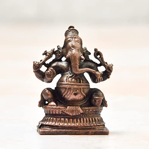 1.5 inches, Handmade Copper Ganesha Idol , 30 Grams , Patina Antique Finish , Pack of 1 Piece