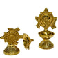 Pure Brass Shanku Chakra Diya, 4.3 inches, Gold Polish, Pack of 1 Pair