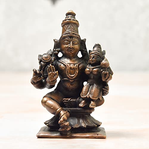 3 inches, Copper Handmade Lakshmi Narayana Idol, 250 Grams , Patina Finish , Pack of 1 Piece