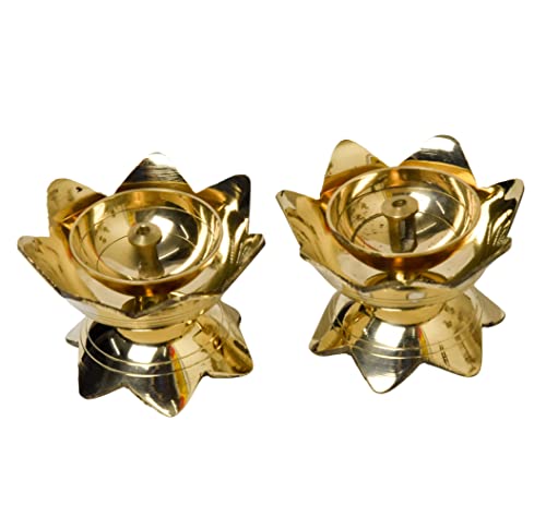Pure Brass Kamal Nanda Table Diya, 1.75 inches, Pack of 2 pcs