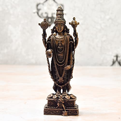 5 inches, Handmade Copper Balaji with Garuda Idol, 270 Grams , Patina Antique Finish , Pack of 1 Piece