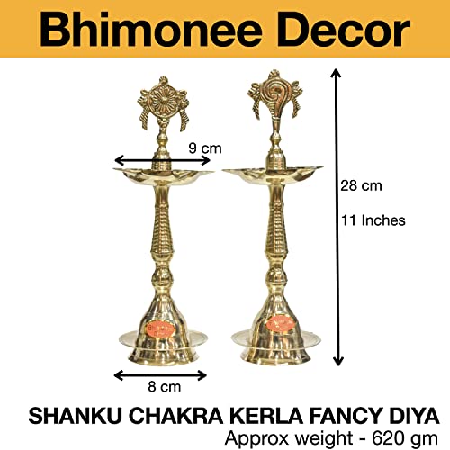 Pure Brass Shanku Chakra Kerla Fancy Diya, 11 inches, Brass Colour, Pack of 1 Pair