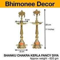 Pure Brass Shanku Chakra Kerla Fancy Diya, 11 inches, Brass Colour, Pack of 1 Pair
